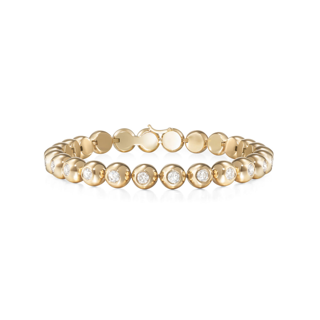 Audrey 14k Yellow Gold Bangle Bracelet in White Diamonds
