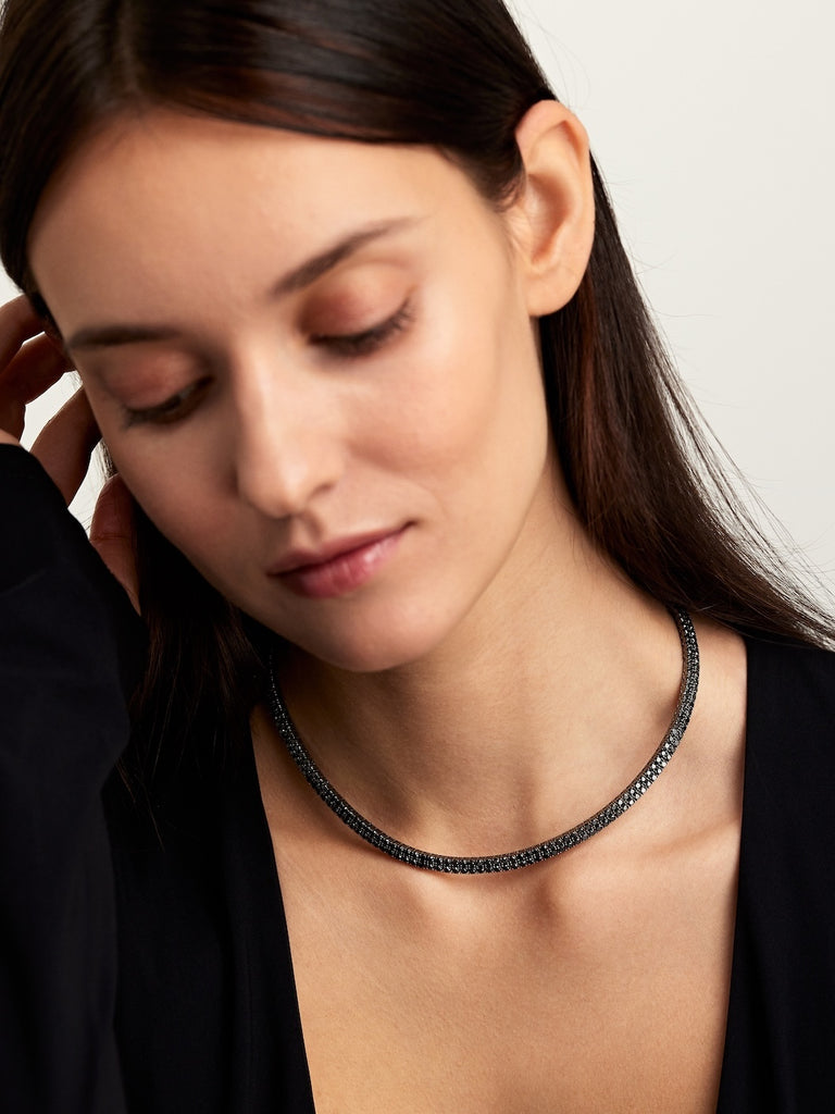 【BLACKPURPLE】Arthur Two-Line Tennis Black Silver Necklace LenoxTennisNecklaceDouble_Blac