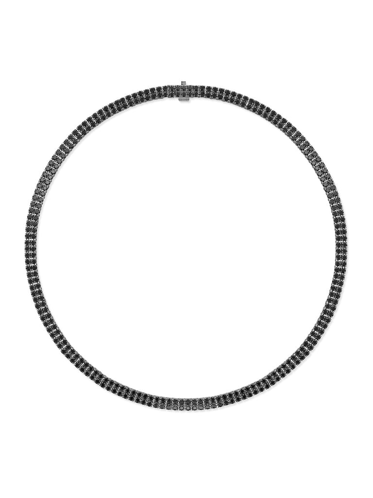 【BLACKPURPLE】Arthur Two-Line Tennis Black Silver Necklace 1/2 CT TW Black Diamond Tennis Necklace in Sterling Silver